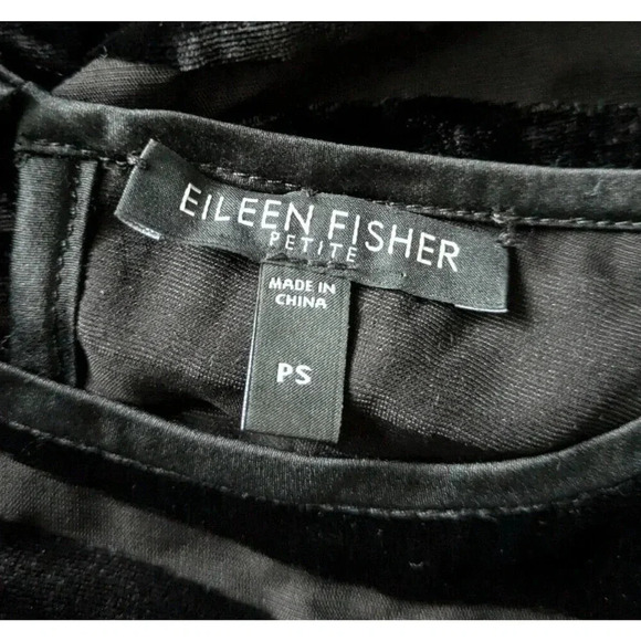Eileen Fisher Ballet Velvet Burnout Top Size PS Black Silk & Rayon Cap Sleeve - Picture 3 of 5